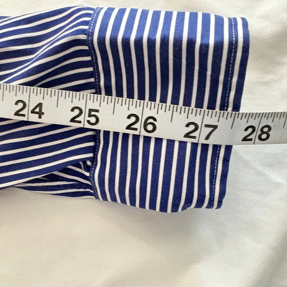 Polo Ralph Lauren Regent Custom Fit Striped Shirt Mens 17 Blue White Long Sleeve